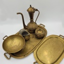 Antique Russian Hammered Copper Tea/Coffee Set with Brass Handles  