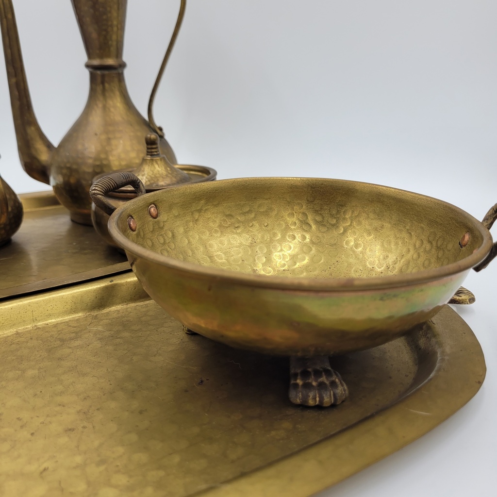 Antique Russian Hammered Copper Tea/Coffee Set with Brass Handles  