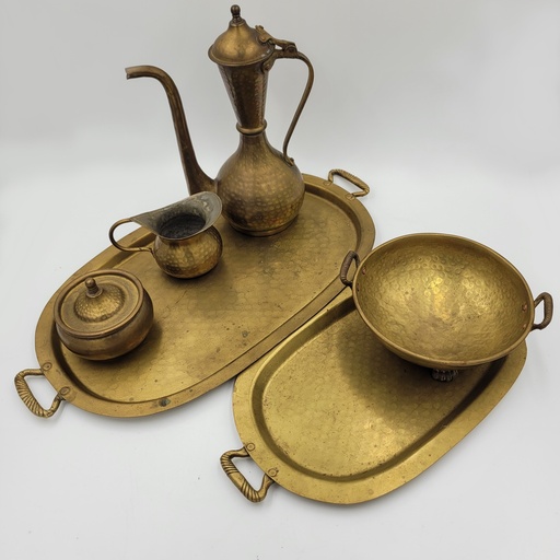 Antique Russian Hammered Copper Tea/Coffee Set with Brass Handles  