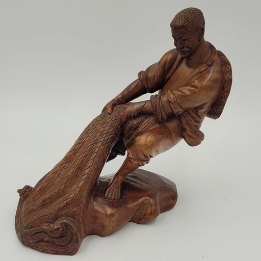 Wood Hand Carved Fisherman